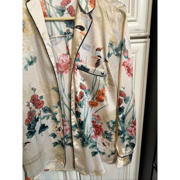 Zara Women's Oriental Japanese Garden Floral Print Satin Shirt Multicolor Small - Picture 8 of 15